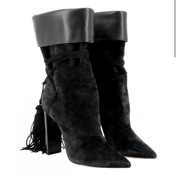 Saint Laurent Paris Black Suede ankle Boots with tassels NEW - Picture 6 of 11